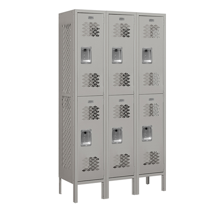 SALSBURY INDUSTRIES 2 Tier Vented Locker, 36"Wx66"Hx12"D, 6 Door, Gray, Unassembled 72352GY-U